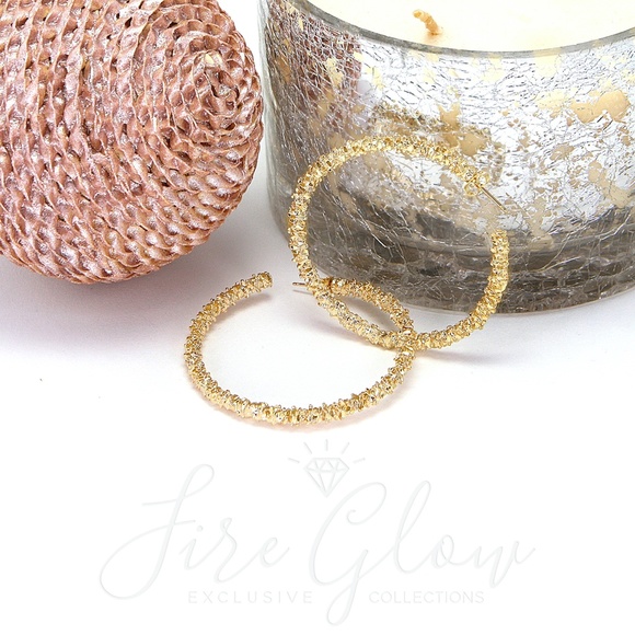 Gold Tone Metallic Textured Hoop Earrings - Picture 10 of 11